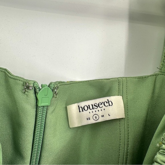 House Of Cb Tallulah Puff Sleeve Midi Dress Olive Floral Green Small - Picture 7 of 8